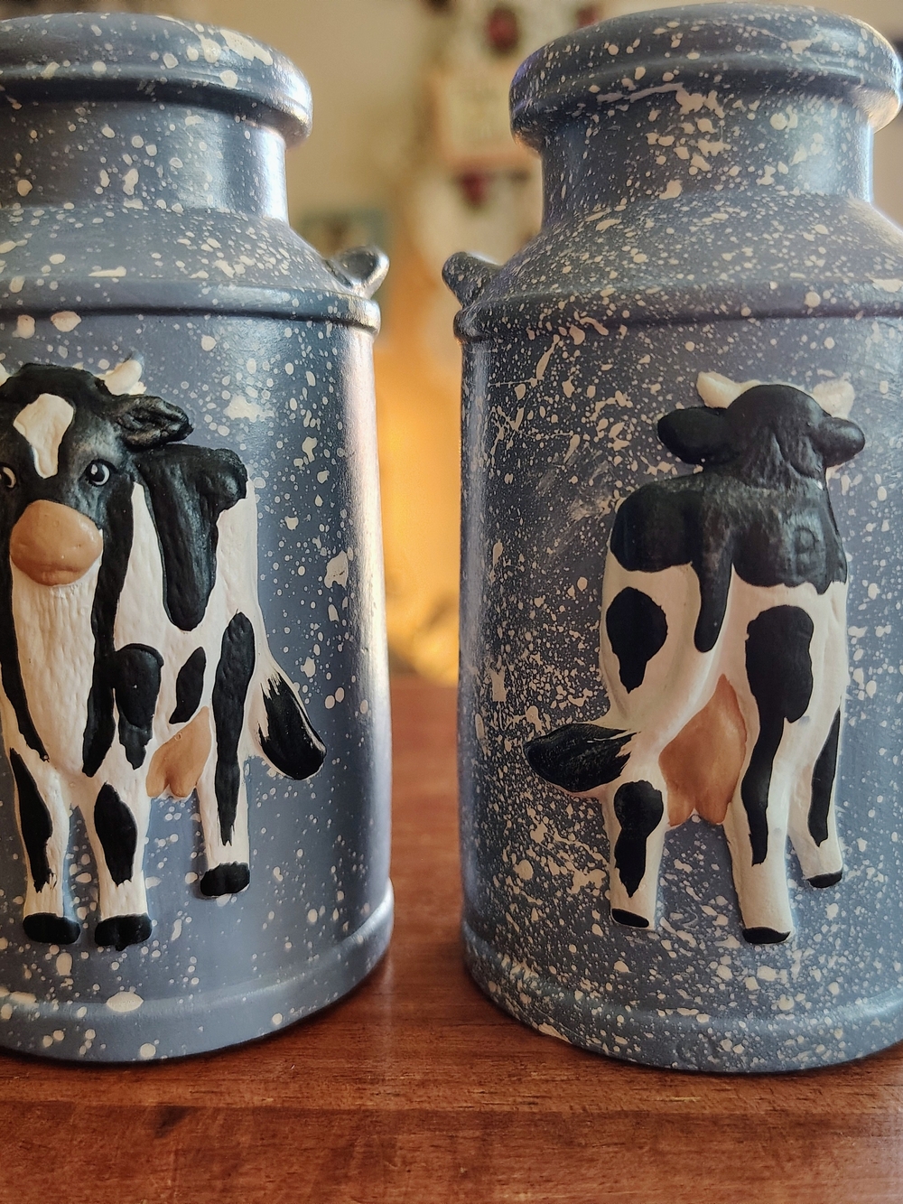 Rustic Blue Cow Milk Can Salt And Pepper Shakers